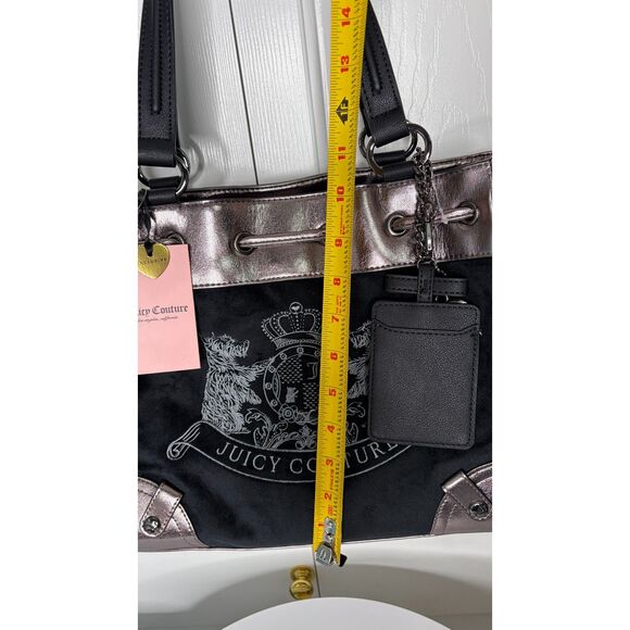 Juicy Couture Classic Scottie Dog Tote Bag Black Velour Metallic Trim HTF Viral - Picture 13 of 15
